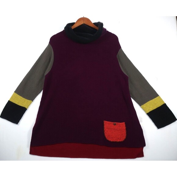 Margaret Winters Art-to-Wear Sweater Colorblock Textured Cotton Multi Artsy L - Picture 3 of 8